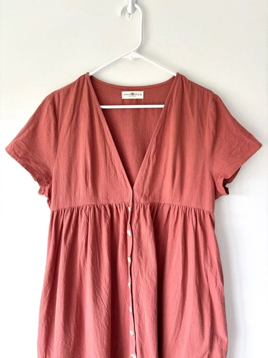 Natural Life Avery Midi Dress Button Front Rust Pink Boho Flowy Cottagecore - Picture 3 of 11
